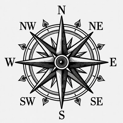 Black and White Compass Rose