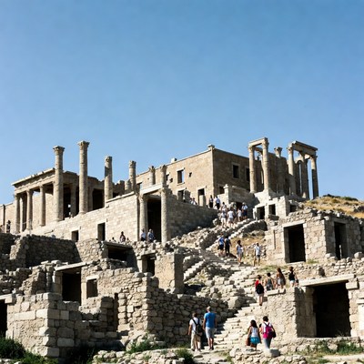 Tourists at ancient Acropolis ruins