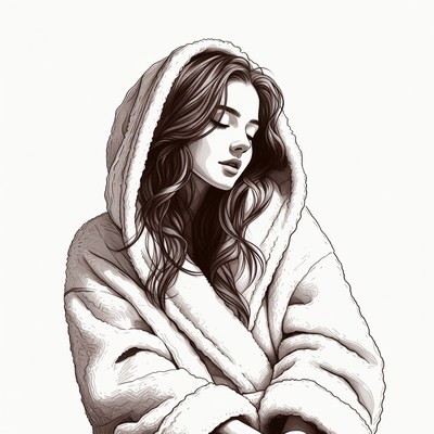 Woman in Hooded Bathrobe
