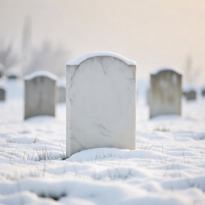 Snowy Cemetery Gravestones in Winter
