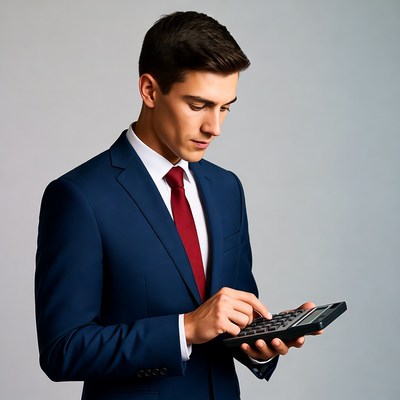 Man calculating with calculator in suit