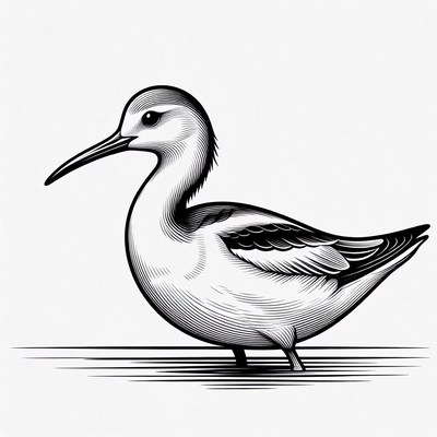 Black and white line art black-tailed godwit