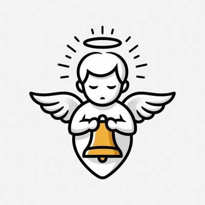 Cherub angel holding golden bell
