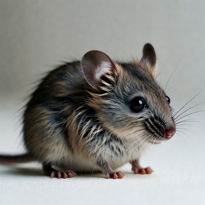 Cute fluffy mouse on white background