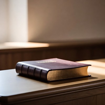 Open Bible on Wooden Table