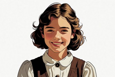 Smiling girl in pinafore dress