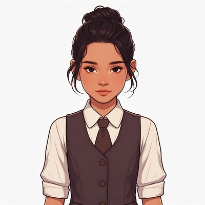Asian girl in vest and tie