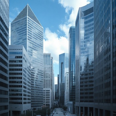 Modern Skyscrapers in City Street