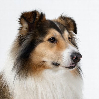 Collie dog profile on white background