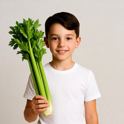 Boy holding fresh celery