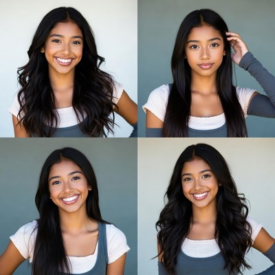 Smiling Asian girl four portraits