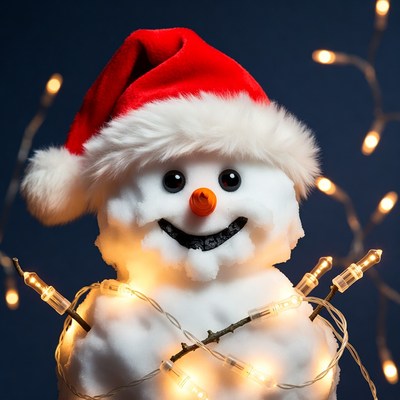 Snowman wearing Santa hat