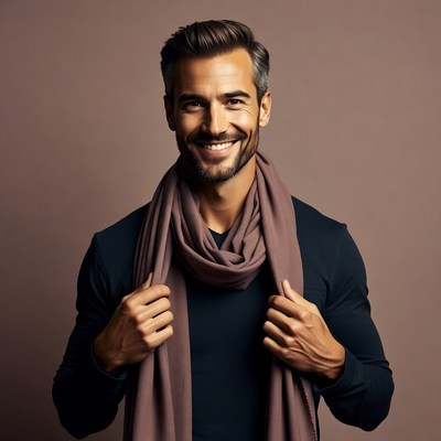 Handsome man holding scarf