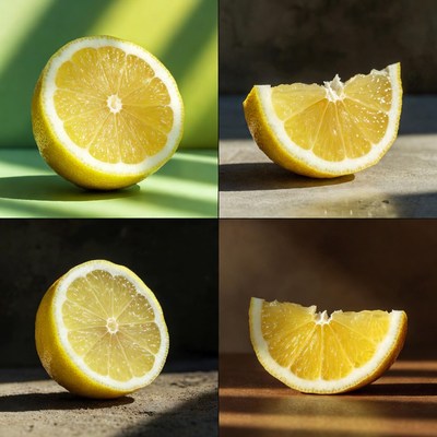 Lemon Slices on Green and Gray Backgrounds