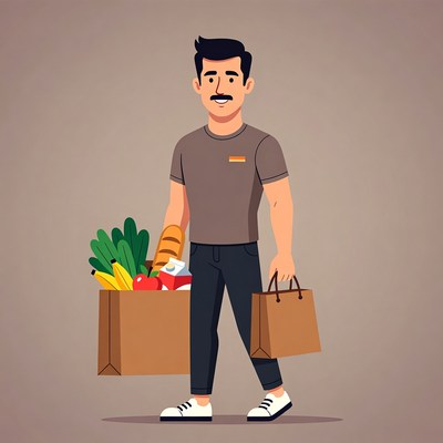 Man carrying grocery bags illustration