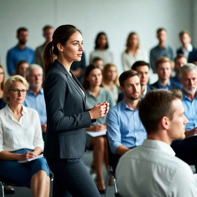 Woman presenting to business audience