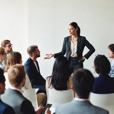 Woman leading business meeting