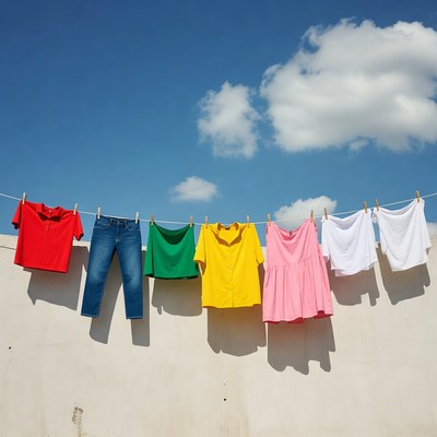 Colorful Clothes Hanging on Clothesline