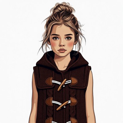 Girl in brown hooded knit vest