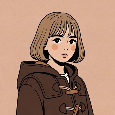 Girl in brown hoodie illustration