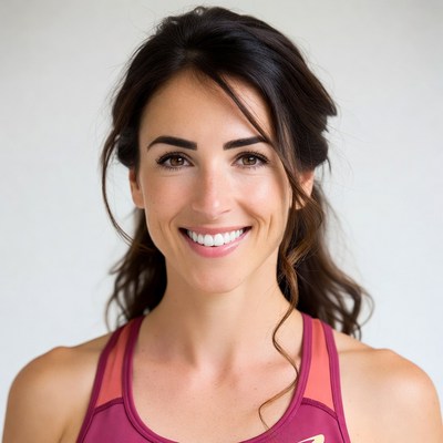 Smiling woman in pink tank top