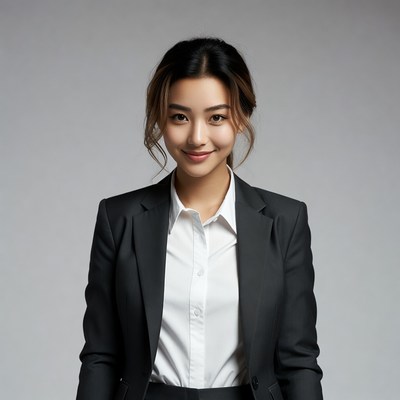 Asian woman in black business suit