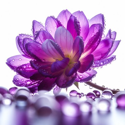 Purple Lotus Flower with Water Droplets