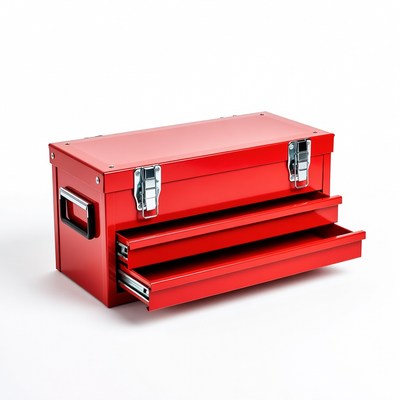 Red Metal Toolbox with Open Drawers