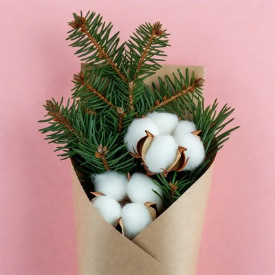 Cotton Bolls with Fir Branches