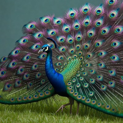 Peacock displaying vibrant tail feathers