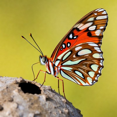 Colorful butterfly on nest hole