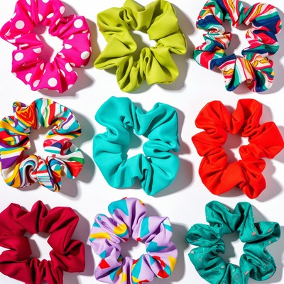 Colorful Scrunchies on White Background