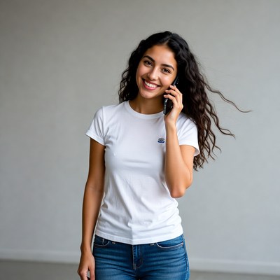 Smiling woman talking on phone
