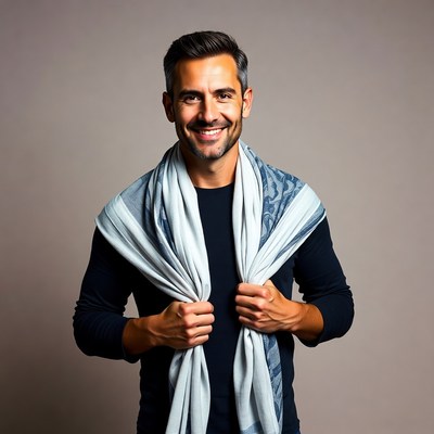 Smiling man wearing scarf