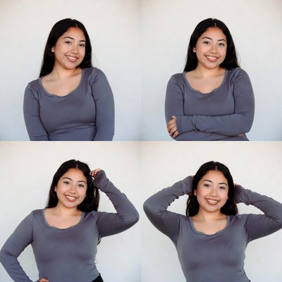 Smiling Latina woman in gray top