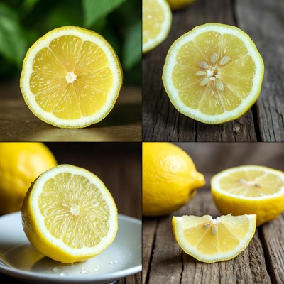 Fresh Lemon Slices on Wood