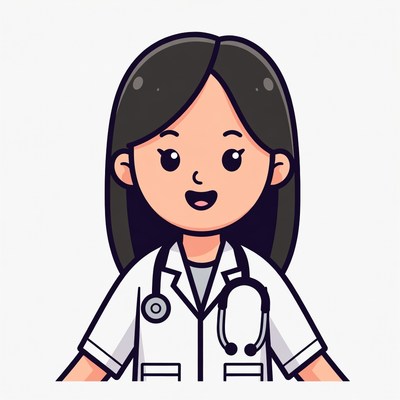 Cartoon Asian female doctor smiling