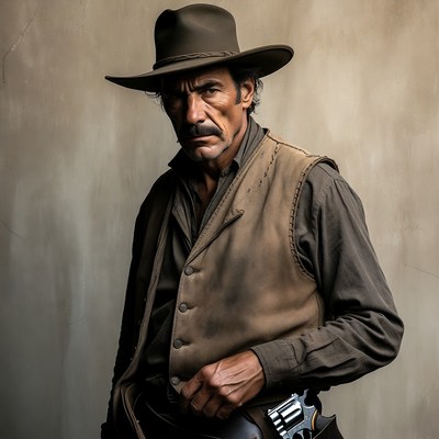 Cowboy with revolver on hip