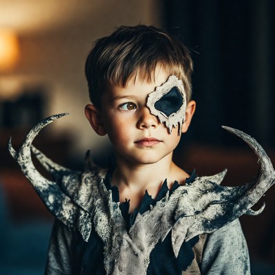 Boy in skull monster costume