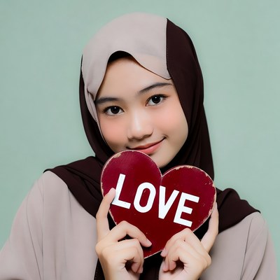 Asian woman holding LOVE heart sign