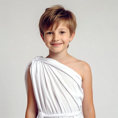 Boy in white toga smiling