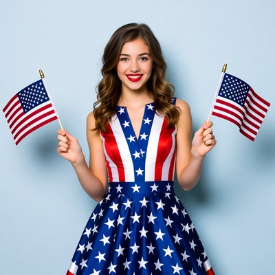 Woman holding American flags