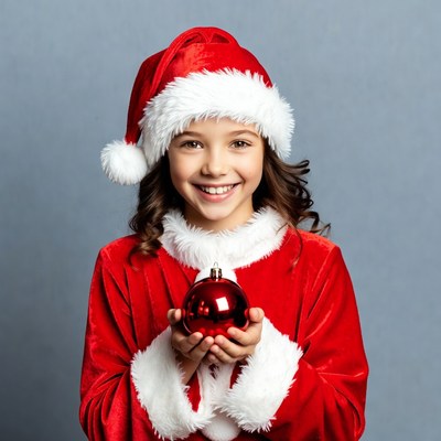 Girl holding red Christmas ornament
