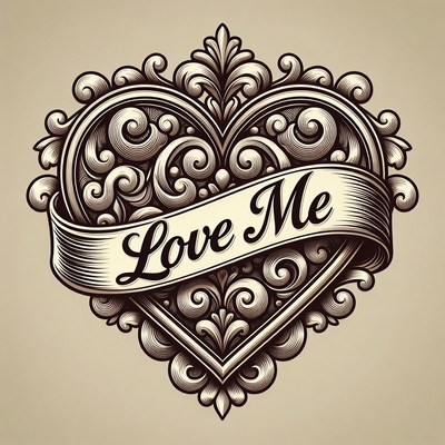 Love Me Ornate Heart Illustration