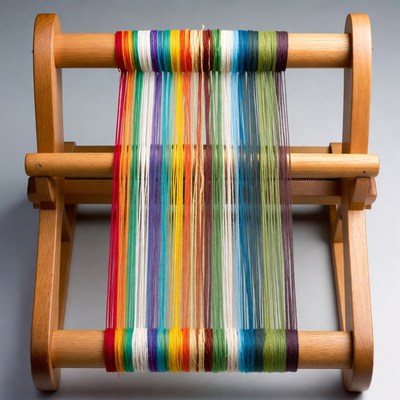 Wooden loom with colorful threads