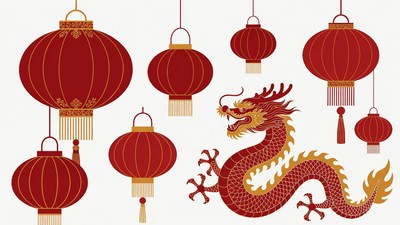 Red Chinese Lanterns and Dragon