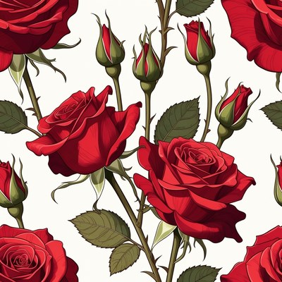 Red Roses and Buds Pattern