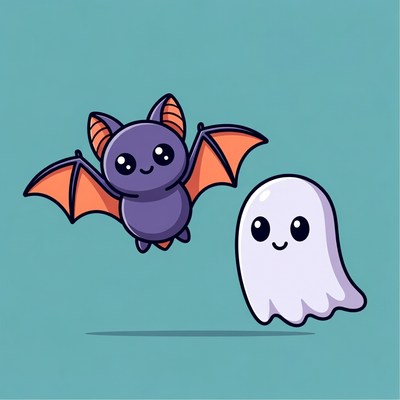 Cute Bat Flying with Ghost