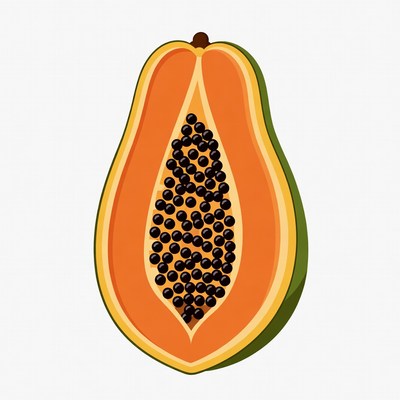 Cut Papaya Fruit Illustration