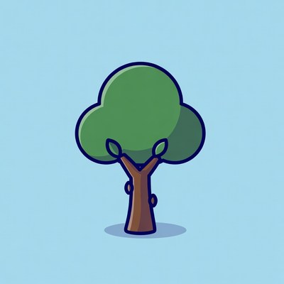 Cartoon Green Tree on Blue Background